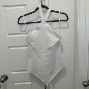 Crisscross halter top - sweater material bodysuit